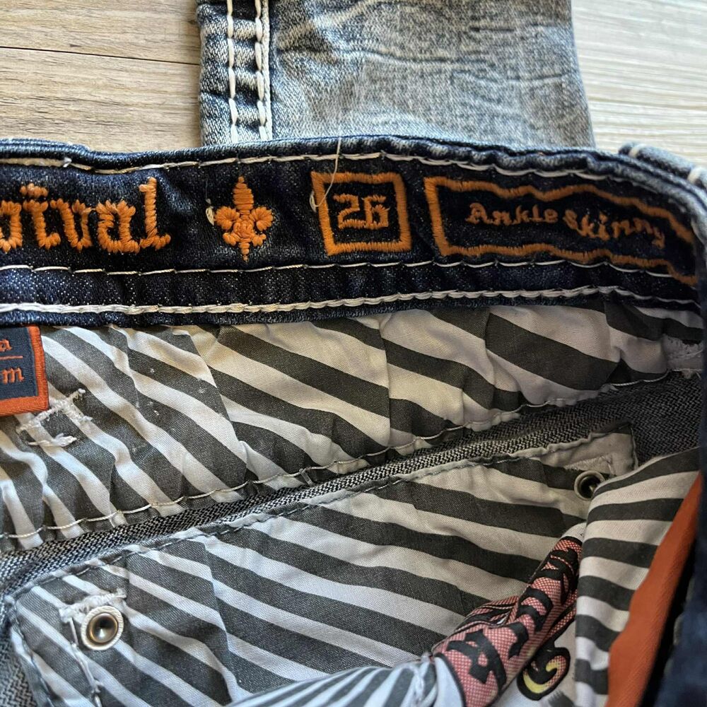Rock Revival Jeans 26 Adalin Low Rise Ankle Skinny Stretch Jean Blue Grunge $172 - Picture 11 of 11